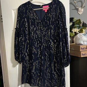 Lilly Pulitzer Navy and Gold Long Sleeve Dress